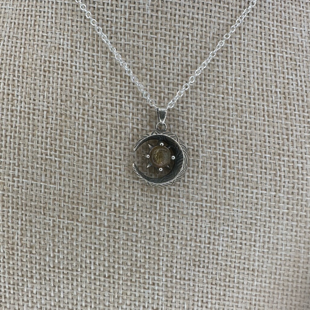 Rutilated Quartz and Silver Moon and Star Pendant Necklace on Box Chain - Picture 3 of 16